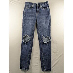 Free People Jeans Women's 28 Ripped Knee Skinny Stretch Denim Distressed Dark